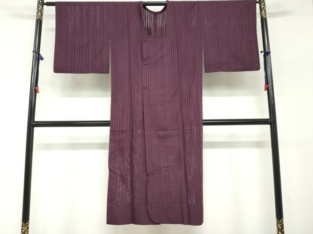 平和屋着物▽道行コート　スリーシーズン　春夏秋　塵除け　縞　暗紅色　正絹　逸品　DABF1872ud