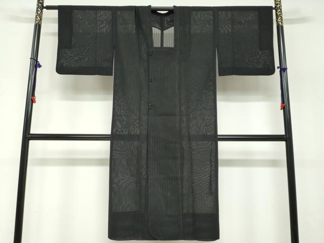 平和屋着物▽道行コート　スリーシーズン　春夏秋　塵除け　二重紗　変わり縞　黒地　正絹　逸品　DABF1873ud
