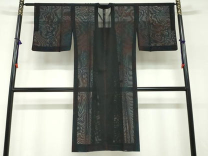 平和屋着物▽道行コート　スリーシーズン　春夏秋　塵除け　二重紗　霞文　正絹　逸品　DABF1874ud