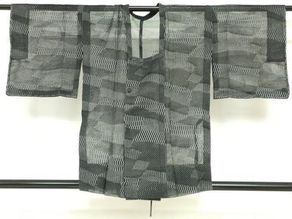 平和屋着物▽道行コート　スリーシーズン　春夏秋　塵除け　変わり格子文　正絹　逸品　DABF1875ud