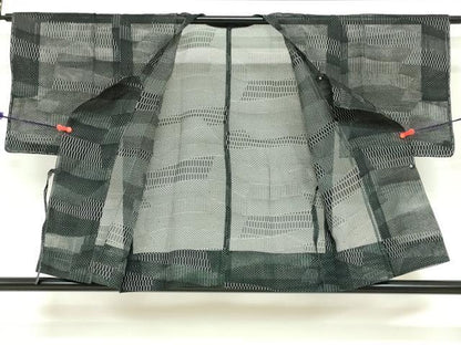 平和屋着物▽道行コート　スリーシーズン　春夏秋　塵除け　変わり格子文　正絹　逸品　DABF1875ud