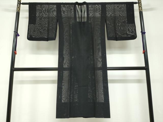 平和屋着物▽道行コート　スリーシーズン　春夏秋　塵除け　二重紗　縞　黒地　正絹　逸品　DABF1879ud