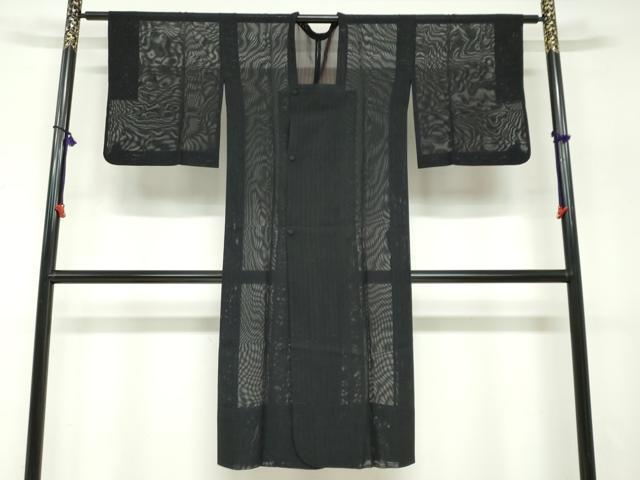 平和屋着物▽道行コート　スリーシーズン　春夏秋　塵除け　二重紗　縞　黒地　正絹　逸品　DABF1879ud