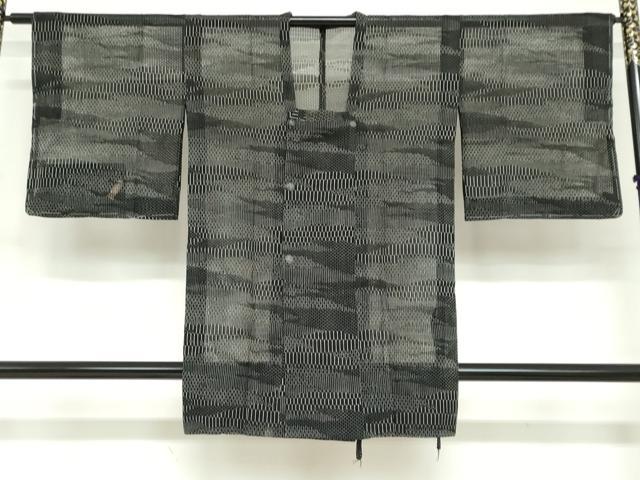 平和屋着物▽道行コート　スリーシーズン　春夏秋　塵除け　霞文　黒地　反端付き　正絹　逸品　DABF1881ud