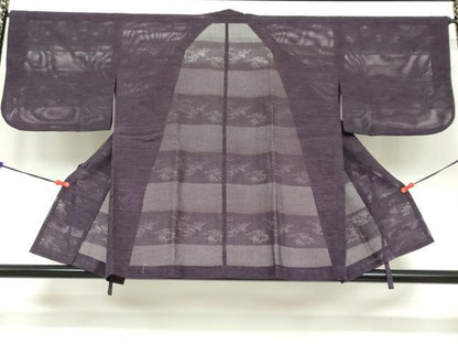 平和屋着物▽道中着　スリーシーズン　春夏秋　塵除け　横段文　正絹　逸品　DABF1884ud