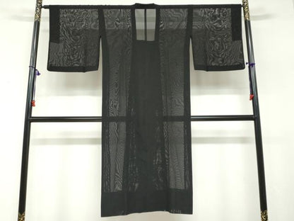 平和屋着物▽道行コート　スリーシーズン　春夏秋　塵除け　黒色　黒地　正絹　逸品　DABF1886ud