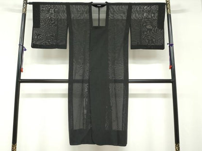 平和屋着物▽道行コート　スリーシーズン　春夏秋　塵除け　黒色　黒地　正絹　逸品　DABF1886ud