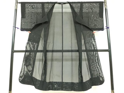 平和屋着物▽道行コート　スリーシーズン　春夏秋　塵除け　黒色　黒地　正絹　逸品　DABF1886ud