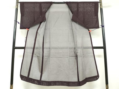 平和屋着物▽道行コート　スリーシーズン　春夏秋　塵除け　二重紗　縞　正絹　逸品　DABF1887ud