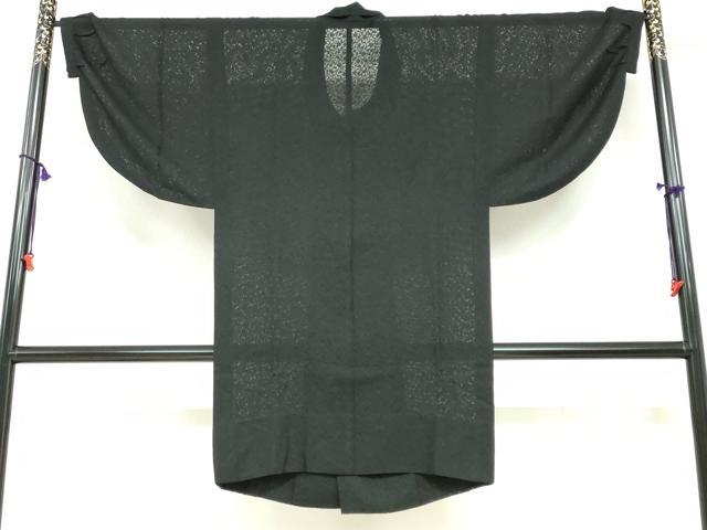 平和屋着物▽道行コート　スリーシーズン　春夏秋　塵除け　草花文　黒地　正絹　逸品　DABF1888ud