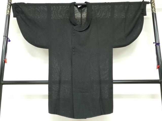 平和屋着物▽道行コート　スリーシーズン　春夏秋　塵除け　草花文　黒地　正絹　逸品　DABF1888ud