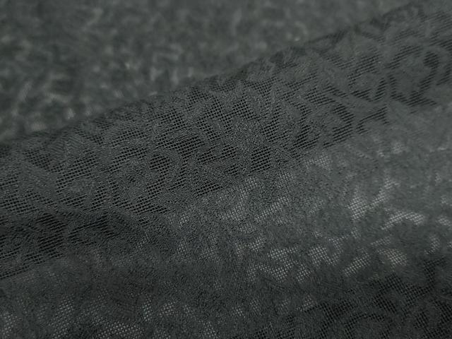 平和屋着物▽道行コート　スリーシーズン　春夏秋　塵除け　草花文　黒地　正絹　逸品　DABF1888ud