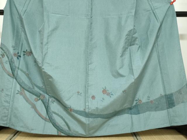 平和屋着物▽中国三大刺繍　スワトウ刺繍　汕頭刺繍　総刺繍　本場染大島紬　訪問着　単衣　草花文　金糸　正絹　逸品　DABF1890ud
