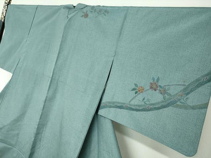 平和屋着物▽中国三大刺繍　スワトウ刺繍　汕頭刺繍　総刺繍　本場染大島紬　訪問着　単衣　草花文　金糸　正絹　逸品　DABF1890ud