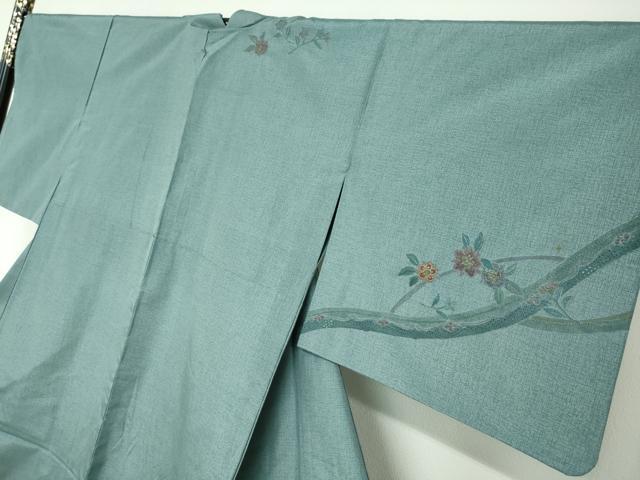平和屋着物▽中国三大刺繍　スワトウ刺繍　汕頭刺繍　総刺繍　本場染大島紬　訪問着　単衣　草花文　金糸　正絹　逸品　DABF1890ud