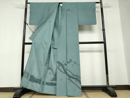 平和屋着物▽中国三大刺繍　スワトウ刺繍　汕頭刺繍　総刺繍　本場染大島紬　訪問着　単衣　草花文　金糸　正絹　逸品　DABF1890ud