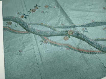 平和屋着物▽中国三大刺繍　スワトウ刺繍　汕頭刺繍　総刺繍　本場染大島紬　訪問着　単衣　草花文　金糸　正絹　逸品　DABF1890ud