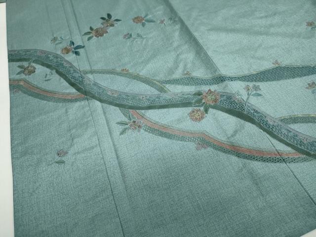 平和屋着物▽中国三大刺繍　スワトウ刺繍　汕頭刺繍　総刺繍　本場染大島紬　訪問着　単衣　草花文　金糸　正絹　逸品　DABF1890ud