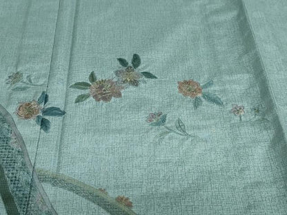 平和屋着物▽中国三大刺繍　スワトウ刺繍　汕頭刺繍　総刺繍　本場染大島紬　訪問着　単衣　草花文　金糸　正絹　逸品　DABF1890ud