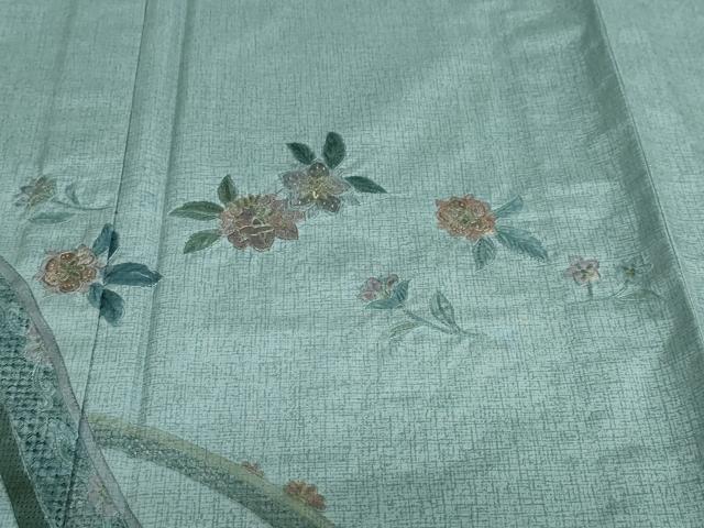 平和屋着物▽中国三大刺繍　スワトウ刺繍　汕頭刺繍　総刺繍　本場染大島紬　訪問着　単衣　草花文　金糸　正絹　逸品　DABF1890ud