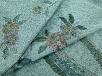 平和屋着物▽中国三大刺繍　スワトウ刺繍　汕頭刺繍　総刺繍　本場染大島紬　訪問着　単衣　草花文　金糸　正絹　逸品　DABF1890ud