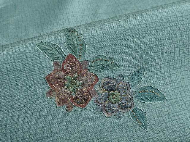 平和屋着物▽中国三大刺繍　スワトウ刺繍　汕頭刺繍　総刺繍　本場染大島紬　訪問着　単衣　草花文　金糸　正絹　逸品　DABF1890ud