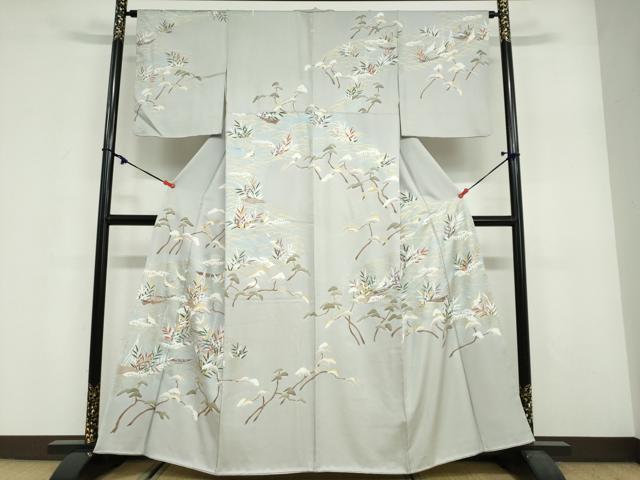 平和屋着物●豪華色留袖　駒刺繍　立波飛鶴小舟文　金彩　正絹　逸品　DABF1893ud