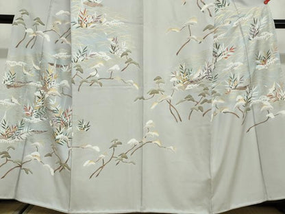 平和屋着物●豪華色留袖　駒刺繍　立波飛鶴小舟文　金彩　正絹　逸品　DABF1893ud