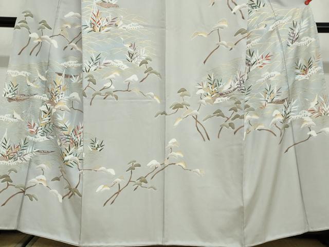 平和屋着物●豪華色留袖　駒刺繍　立波飛鶴小舟文　金彩　正絹　逸品　DABF1893ud