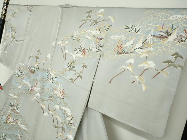平和屋着物●豪華色留袖　駒刺繍　立波飛鶴小舟文　金彩　正絹　逸品　DABF1893ud