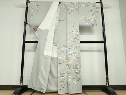 平和屋着物●豪華色留袖　駒刺繍　立波飛鶴小舟文　金彩　正絹　逸品　DABF1893ud