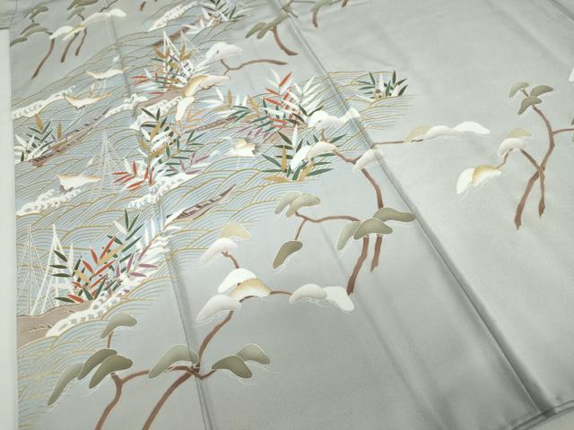 平和屋着物●豪華色留袖　駒刺繍　立波飛鶴小舟文　金彩　正絹　逸品　DABF1893ud