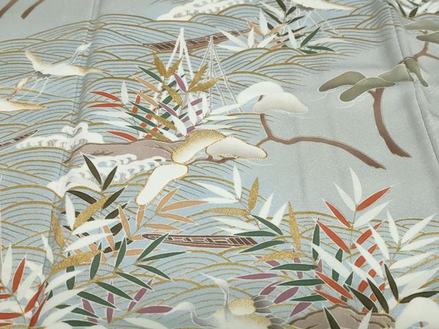 平和屋着物●豪華色留袖　駒刺繍　立波飛鶴小舟文　金彩　正絹　逸品　DABF1893ud