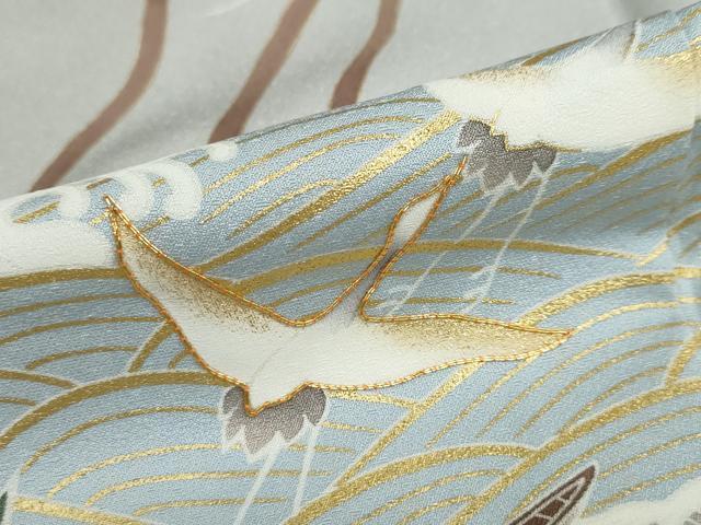 平和屋着物●豪華色留袖　駒刺繍　立波飛鶴小舟文　金彩　正絹　逸品　DABF1893ud