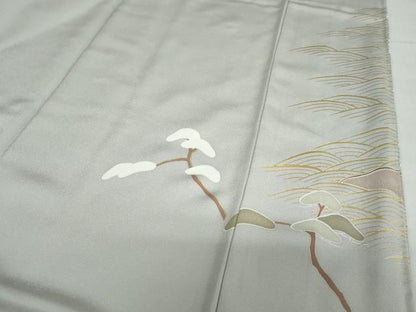 平和屋着物●豪華色留袖　駒刺繍　立波飛鶴小舟文　金彩　正絹　逸品　DABF1893ud