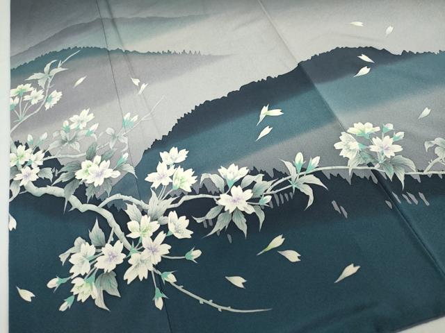 平和屋着物●巨匠　前田華清　手描き　訪問着　枝桜風景文　暈し染め　正絹　逸品　DABF1894ud