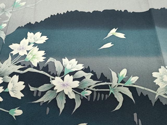 平和屋着物●巨匠　前田華清　手描き　訪問着　枝桜風景文　暈し染め　正絹　逸品　DABF1894ud