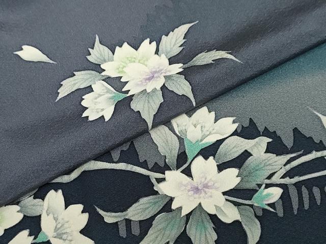 平和屋着物●巨匠　前田華清　手描き　訪問着　枝桜風景文　暈し染め　正絹　逸品　DABF1894ud