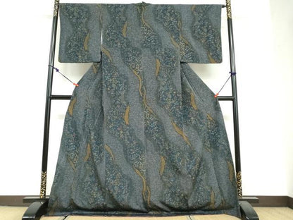 平和屋着物●上質な小紋　道長草花文　ロング丈　正絹　逸品　DABF1895ud