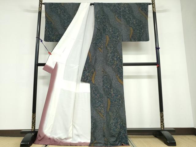 平和屋着物●上質な小紋　道長草花文　ロング丈　正絹　逸品　DABF1895ud