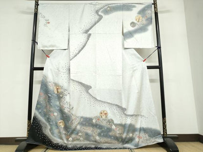 平和屋着物●訪問着　鹿の子雪輪草花文　暈し染め　正絹　逸品　DABF1896ud