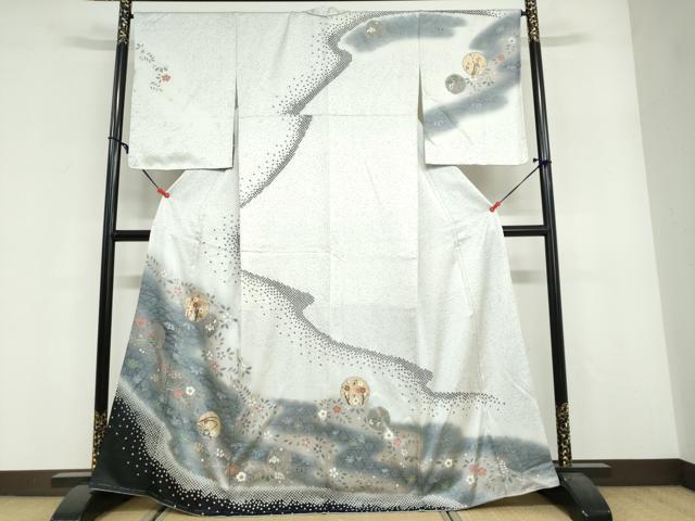 平和屋着物●訪問着　鹿の子雪輪草花文　暈し染め　正絹　逸品　DABF1896ud
