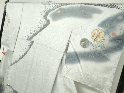 平和屋着物●訪問着　鹿の子雪輪草花文　暈し染め　正絹　逸品　DABF1896ud