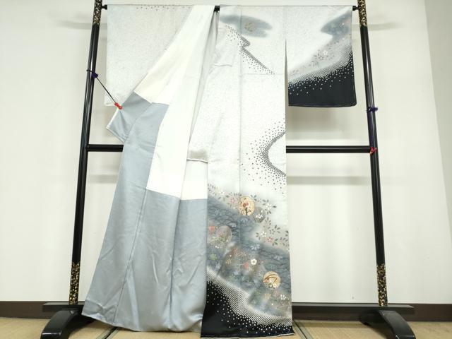 平和屋着物●訪問着　鹿の子雪輪草花文　暈し染め　正絹　逸品　DABF1896ud