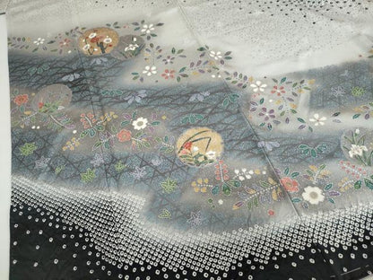 平和屋着物●訪問着　鹿の子雪輪草花文　暈し染め　正絹　逸品　DABF1896ud