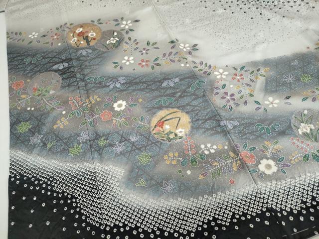 平和屋着物●訪問着　鹿の子雪輪草花文　暈し染め　正絹　逸品　DABF1896ud