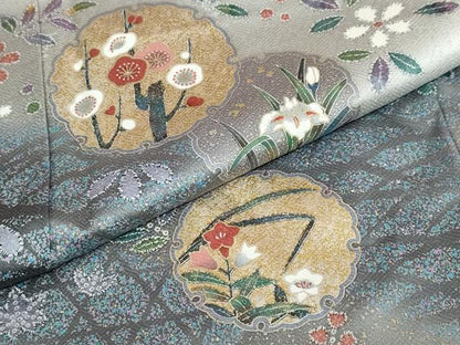 平和屋着物●訪問着　鹿の子雪輪草花文　暈し染め　正絹　逸品　DABF1896ud