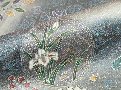 平和屋着物●訪問着　鹿の子雪輪草花文　暈し染め　正絹　逸品　DABF1896ud