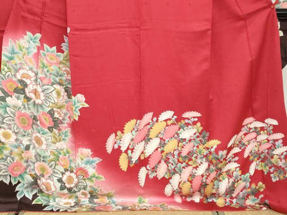 平和屋着物●豪華振袖　友禅　草花文　暈し染め　正絹　逸品　DABF1897ud
