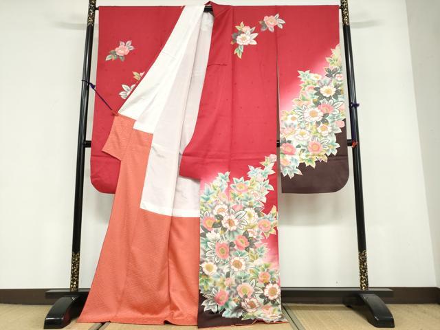 平和屋着物●豪華振袖　友禅　草花文　暈し染め　正絹　逸品　DABF1897ud